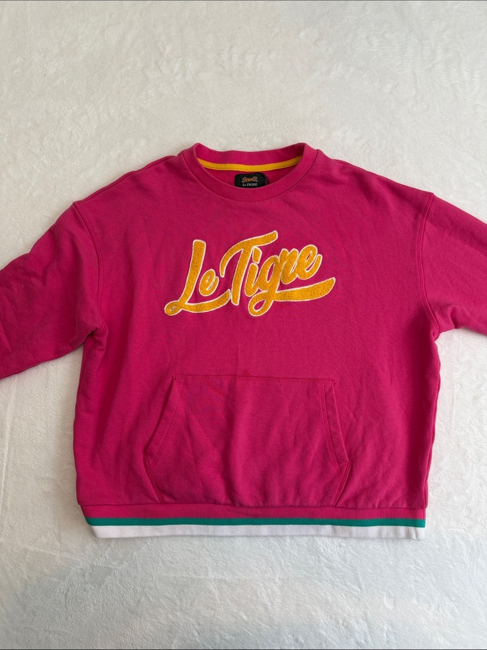 Le Tigre Vintage Elizabeth Crew Bright Magenta Sweatshirt with Yellow Logo